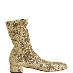 Gold Sequined Short Boots Stretch Shoes