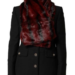 Black Red Stripe Fur Shawl Neck Wrap Scarf