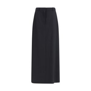 Black Fleece Wool Long Skirt