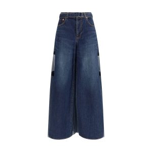 Blue Cotton Cropped Jeans