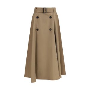 Brown Cotton Midi Skirt