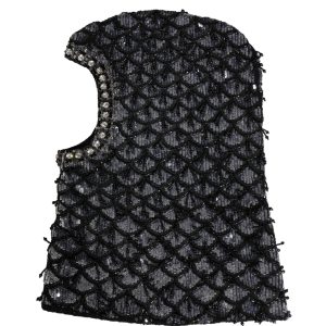Black Wool Crystal Embellished Balaclava Hat