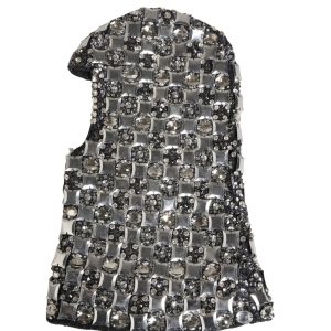 Black Wool Crystal Embellished Balaclava Hat