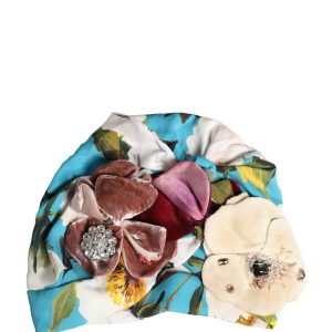 Blue Floral Motif Turban Headwear Women Hat