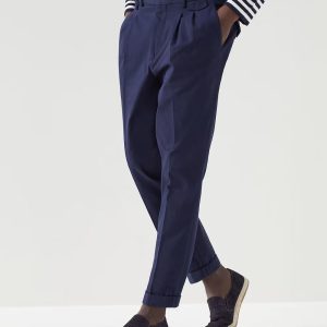 Blue Cotton Casual Pants
