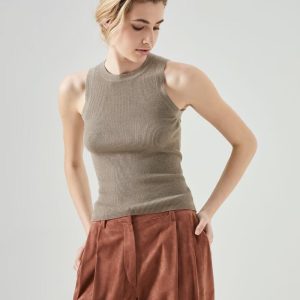 Brown Cashmere Sleeveles T-Shirt