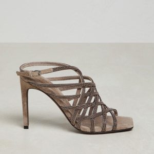 Copper Leather Stiletto Heel Sandals