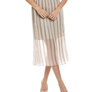 Bicolor Silk Midi Skirt