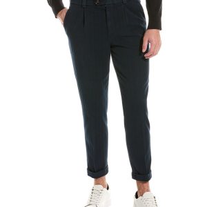 Blue Cotton Casual Pants