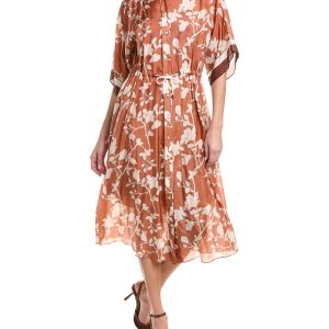 Orange Silk Casual Dress