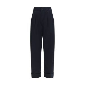Blue Cotton Casual Pants