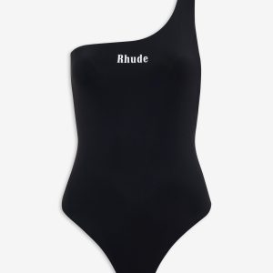 Black Polyester One-Piece Swimsuit