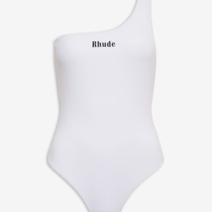 White Polyester One-Piece Swimsuit