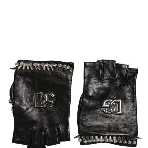 Women Black Embellished Wrist Length Mitten Gloves