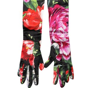 Multicolor Floral Print Elbow Length Women Gloves