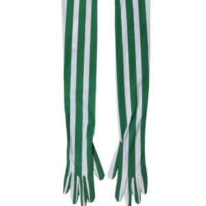 Green White Stripes Nylon Elbow Length Women Gloves