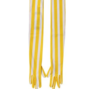 Yellow White Stripes Nylon Elbow Length Women Gloves