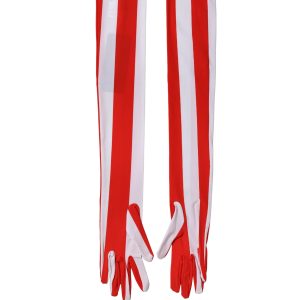 Red White Stripes Nylon Elbow Length Women Gloves