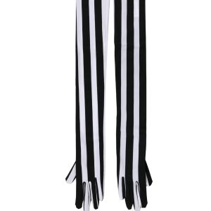 Black White Stripes Nylon Elbow Length Women Gloves