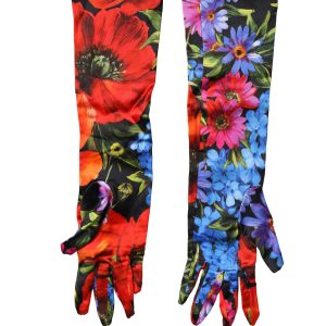 Multicolor Floral Print Elbow Length Women Gloves