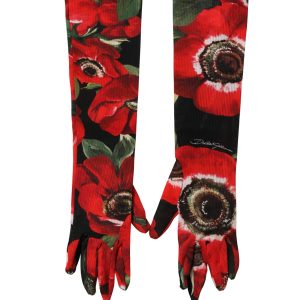 Multicolor Floral Print Elbow Length Women Gloves