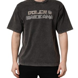 Gray Logo Embellished Men Crew Neck T-shirt