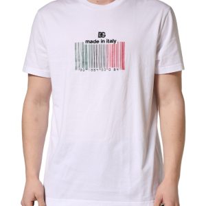 White Barcode Cotton Crew Neck Men T-shirt
