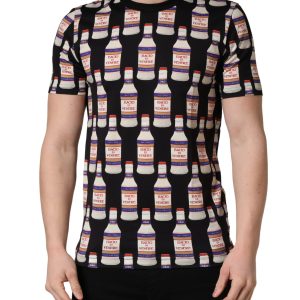 Black Bottle Print Cotton Crew Neck  T-shirt