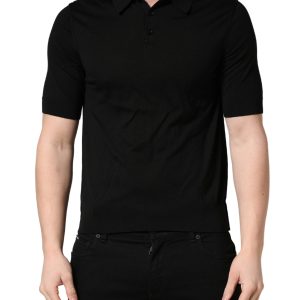 Black Wool Short Sleeves Men Polo  T-shirt