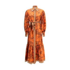 Orange Silk Casual Dress