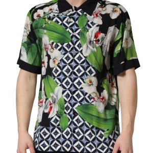 Multicolor Tropical Orchid Print Men Shirt