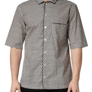 Black White Geometric Pattern Collared Shirt
