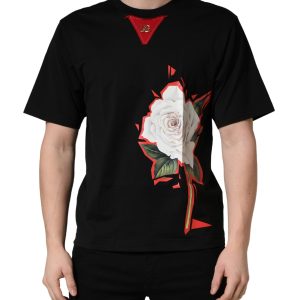 Black Floral Print Cotton Crew Neck T-shirt
