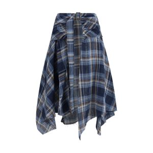 Blue Linen Midi Skirt