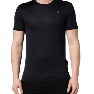 Dark Blue DG Logo Silk Men Crew Neck T-shirt