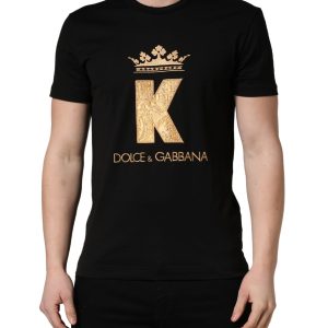 Black King Patch Cotton Men CrewNeck T-shirt