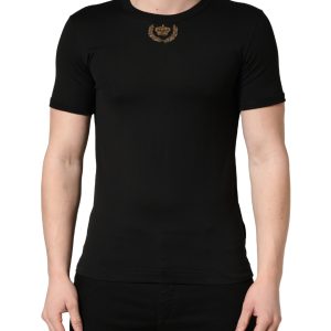 Black Crown Embroidery Men Crew Neck  T-shirt