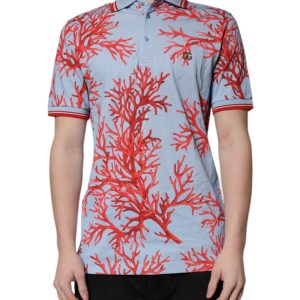 LightBlue Coral Cotton Collared Polo  T-shirt