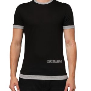 Black Two Tone DG Logo Print Cotton  T-shirt