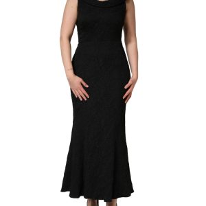 Black Floral Brocade Sheath Mermaid Dress