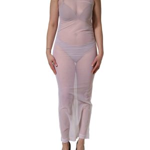 White Sheer Nylon Stretch Sheath Maxi Dress