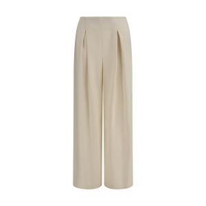 Beige Silk Casual Pants