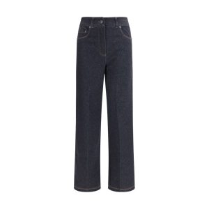 Blue Cotton Straight-Leg Jeans