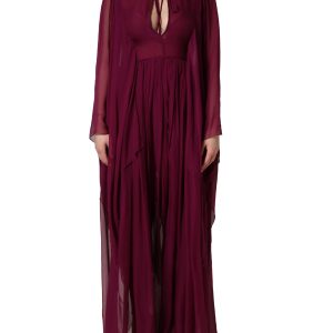 Purple Sheer Chiffon Silk Long Maxi Dress