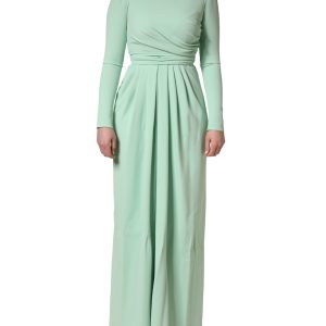Green Viscose Long Sleeves Long Gown Dress