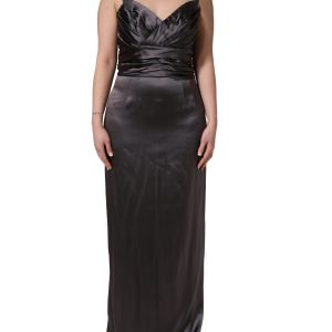 Black Satin Sleeveless Sweetheart Dress