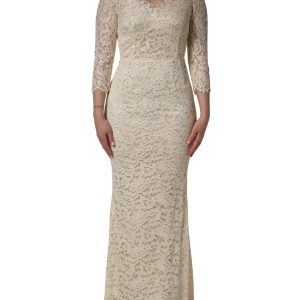 Off White Floral Lace Sheath Maxi Dress
