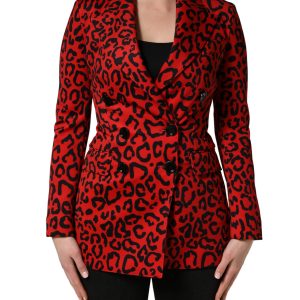 Red Leopard Double Breasted Coat Jacket