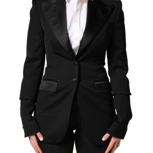 Black Wool Single Breasted Blazer Jacket