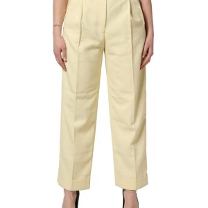 Yellow High Waisted Straight Pleated Trouser Pants